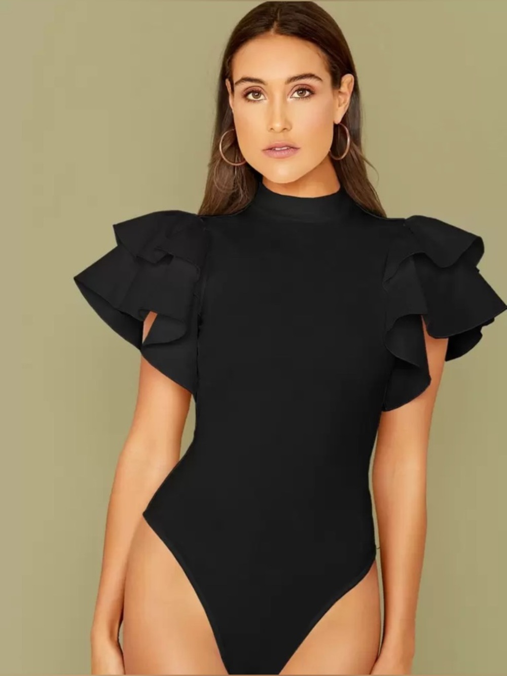 Black Bodysuit with Mock Neck - Medium